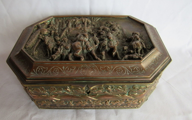 Antique Bronze & Cooper French Box 8X13X18 cm Relief...