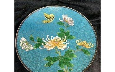 Antique Chinese Chrysanthemums & Butterfly Cloisonne