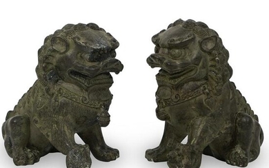 Antique Chinese Pair Of Bronze Foo Dogs