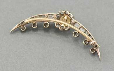 Antique Diamond Pearl Celestial Crescent Moon Brooch Pin