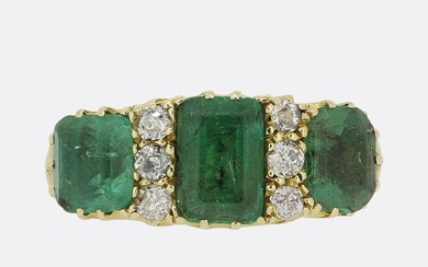 Antique Emerald and Diamond Three Stone Ring