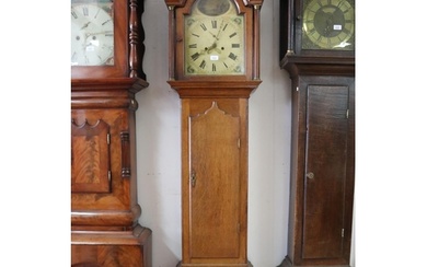 Antique George III oak longcase clock with two weights and a...