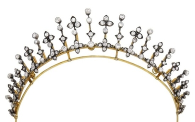 Antique Silver, Gold and Diamond Tiara/Necklace with Platinum Chain