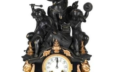 Antique Style French Painted Dore Bronze Clock