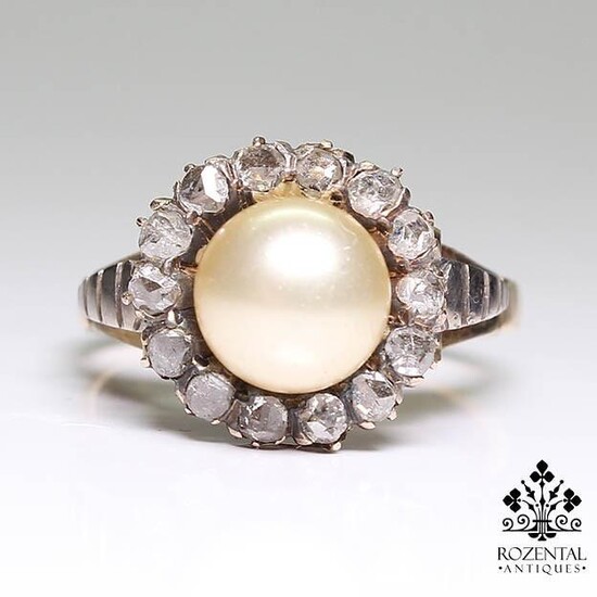 Antique Victorian 18K Gold Diamond & Pearl Ring