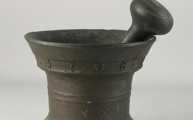 Antique bronze mortar from 1708