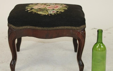 Antique needlepoint upholstered foot stool
