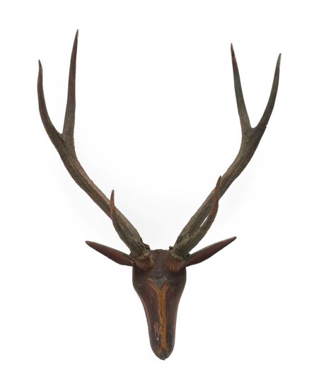 Antlers/Horns: A South East Asian Polychrome Painted and Carved Wooden...
