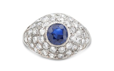 Art Deco 0.70 Carat Sapphire and Diamond Bombe Ring