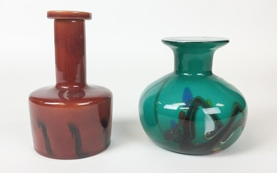 Art Glass Vase & Art Pottery Jar With Lid