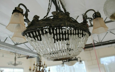 Art Nouveau Antique Chandelier with Girls and Swans