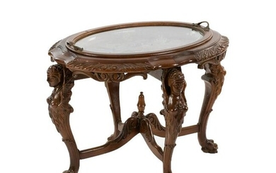 Art Nouveau Style Carved Glass Top Tray Table