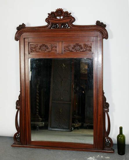 Art Nouveau style carved mahogany mirror
