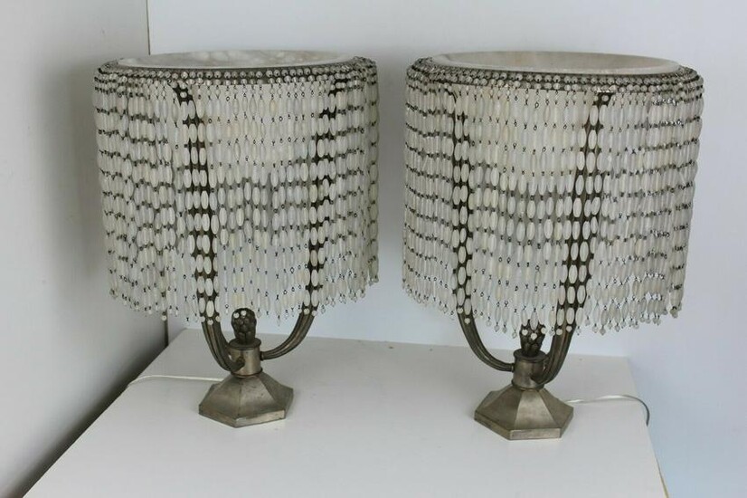 Art deco Table lamps Alabaster shade and Frosted glass
