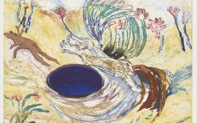 Arthur Boyd AC OBE, Australian 1920-1999- Floating Over a Dark Pond; etching in colours on wove, signed, titled and numbered 4/25 in pencil, sheet 91 x 63cm (unframed)