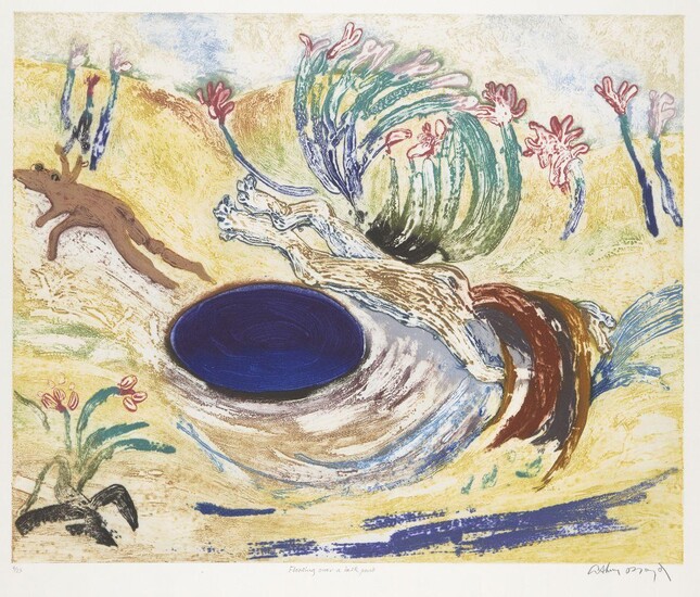 Arthur Boyd AC OBE, Australian 1920-1999- Floating Over a Dark Pond; etching in colours on wove, signed, titled and numbered 4/25 in pencil, sheet 91 x 63cm (unframed)