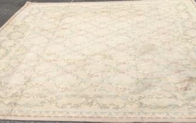 Aubusson Style Wool Carpet w Floral Lattice Motif