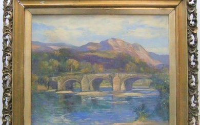 Augustus William Enness (1876-1948) oil "Llangelltyd bridge" original pierced...