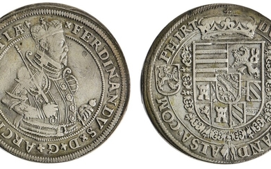 Austria. Archduke Ferdinand II (1564-1595). Taler, nd. Ensisheim. Crowned and armored half-figu...