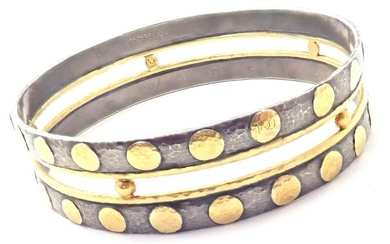 Authentic! Gurhan Deco 24k Yellow Gold Sterling Silver Bangle Bracelet Paper