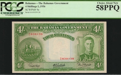 BAHAMAS. Bahamas Government. 4 Shillings, 1936. P-9e. PCGS Currency Choice About New 58 PPQ.