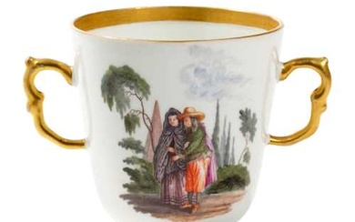 BEAKER CUP WITH TWO HANDLES AND WATTEAU PAINTING