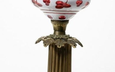 BERRY AND FLOWER VINE CUT-OVERLAY KEROSENE STAND LAMP