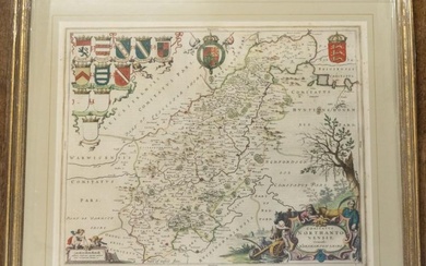 BLAEU, Johannes. Northantonensis [Northamptonshire], hand-coloured, copper-engraved map on laid/chain-lined paper,...