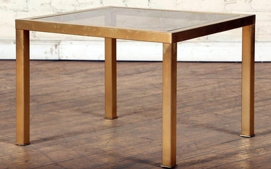 BRASS END TABLE WITH SMOKED GLASS TOP C.1960