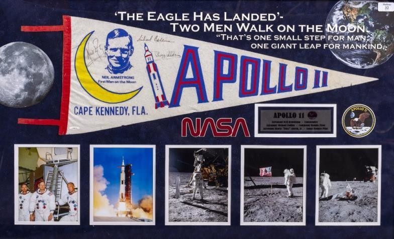 BUZZ ALDRIN, NEIL ARMSTRONG, MICHAEL COLLINS SIGNED PENNANT from...