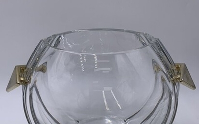 Baccarat Modernist Crystal and Gilt Bronze Handled Ice Bucket