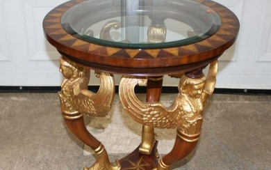 Beautiful Maitland Smith Winged lady glass top lamp table with inlay