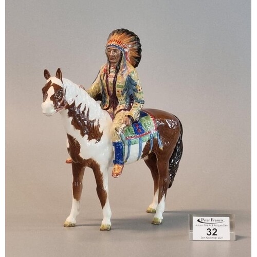 Beswick North American Indian figure on horseback, black pri...