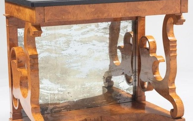 Biedermeier Inlaid Burl Birch Console Table