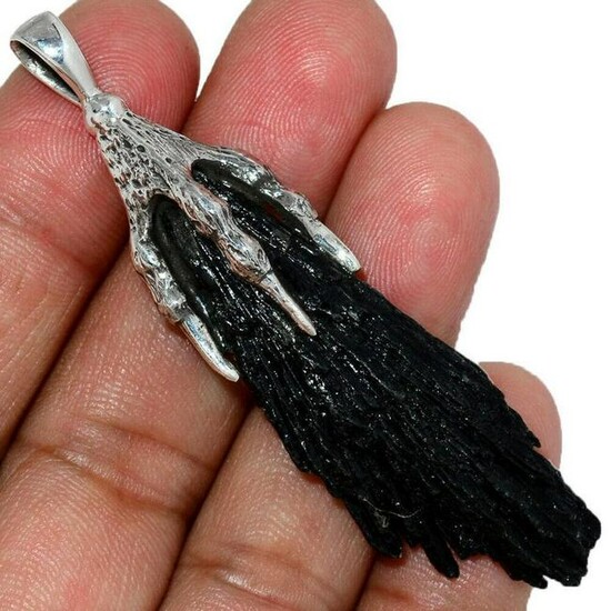 Black Kyanite Sterling Silver Claw Pendant