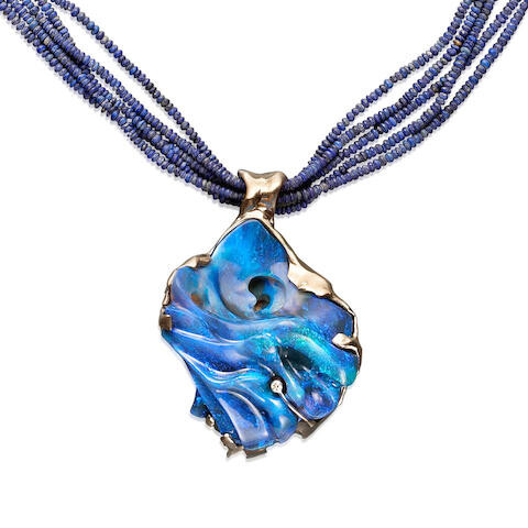 Black Opal and Diamond Pendant—"Aqua Profonda"