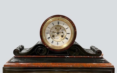 Black and Rouge Marble Mantel Clock, Late 19th Century