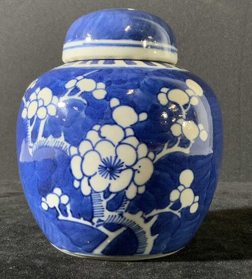 Blue Porcelain Ginger Jar with Floral Designs