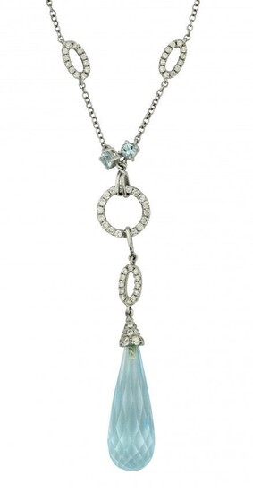 Blue Topaz and Diamond Pendant Necklace