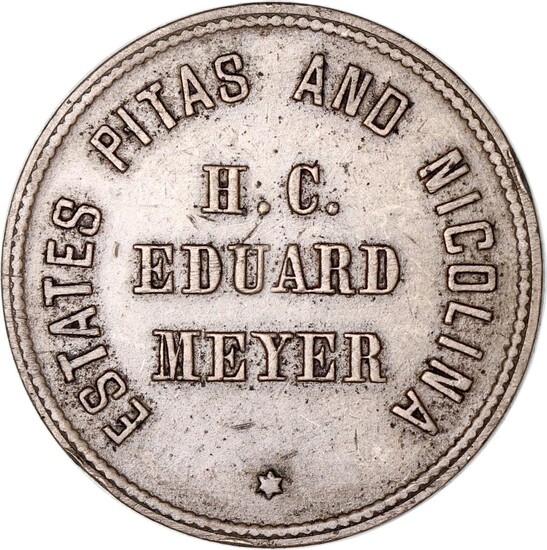 British North Borneo: Pitas and Nicolina Estates (H.C. Eduard Meyer) , $1, alpacca (copper, nic...