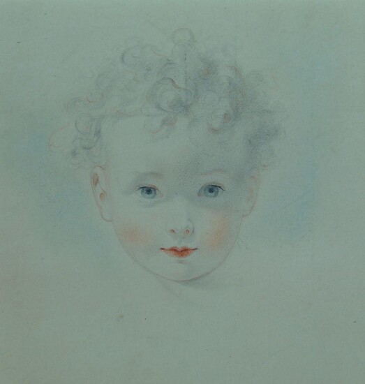 British School, mid-19th century- Portraits of a woman and of a child; grey and coloured pencil on paper, two, each 23 x 20.2 cm: together with a collection of drawings, watercolours, one prints, and one oil on card by different hands, max. 26 x...