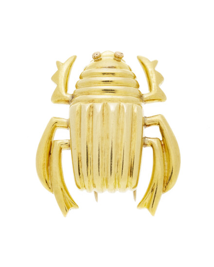 Broche scarabée or 750 et acier, long. 2.5 cm, 8g