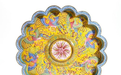 Bronze painted enamel plate with colorful phoenix patterns