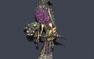 Brooch in 'bird of paradise' design in 18K yellow gold