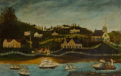Busy Harbor Scene, American School, 19th Century