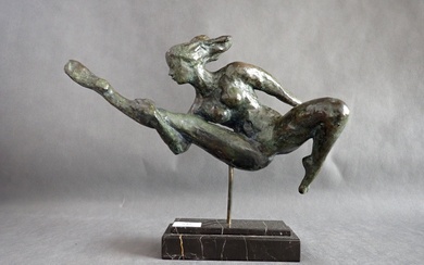 CACHEUX Francois (1923-2012) Danseuse, Epreuve en bronze à patine à patine verte nuancée, fonte d'édition...