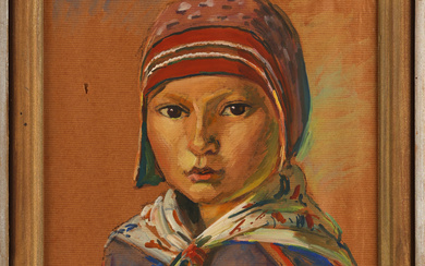 CARL MAGNUS LINDQVIST (1884-1977). portrait of Sami girl, chalk paper on panel, signed CM Lindqvist, 33.