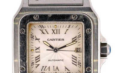 CARTIER - Montre “Santos Dumont” - Cadran gris à fond rayonnant - Chiffres romains et...