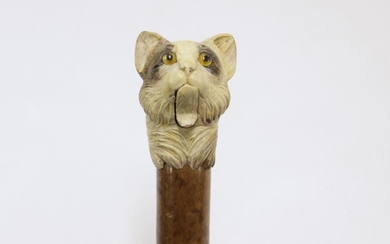 CARVED WOODEN CAT CANE