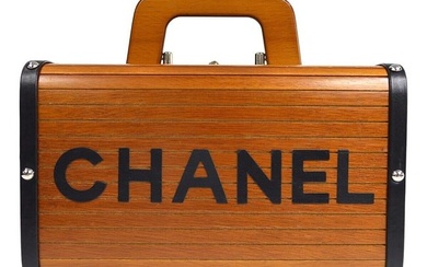 CHANEL CC Logos Vanity Handbag Box Brown Black Wooden